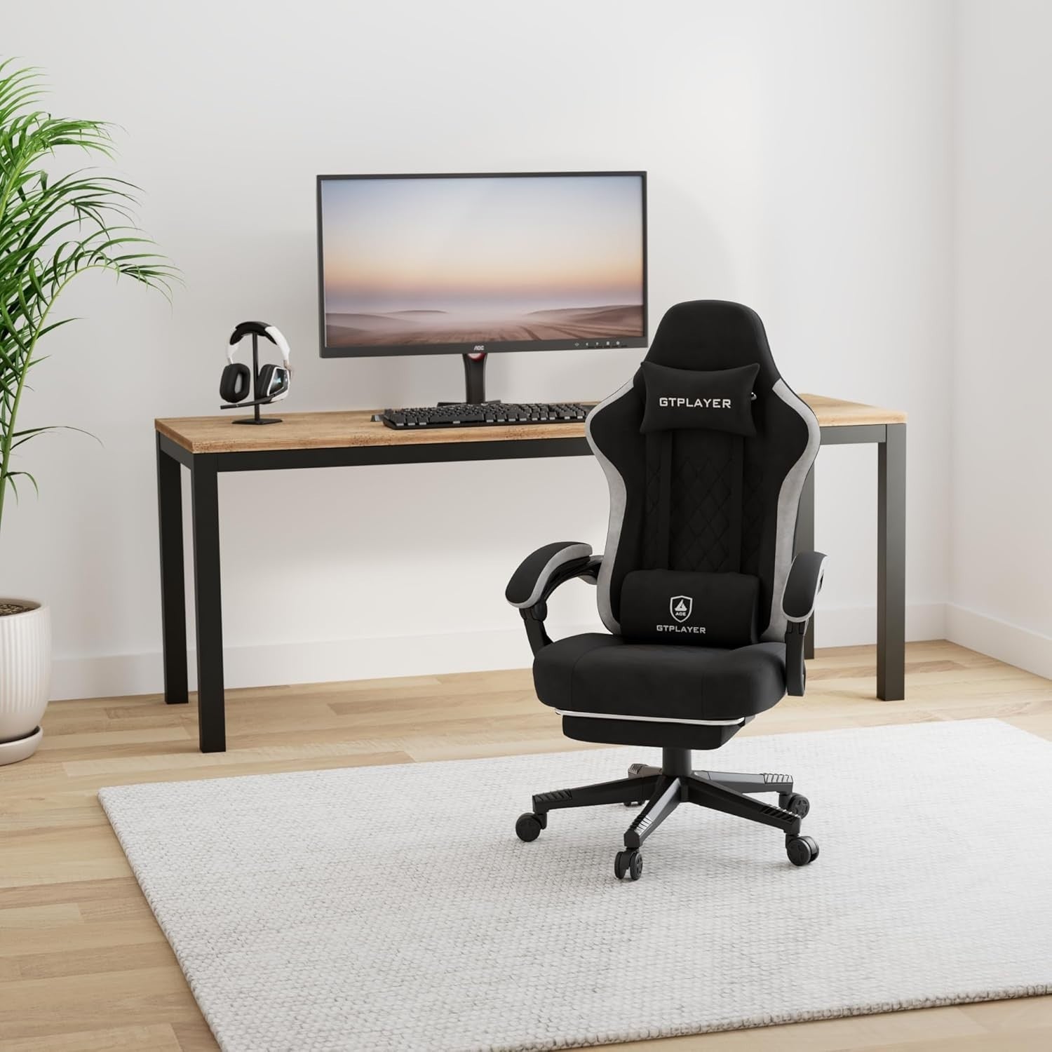 Gaming Chair PC Racing Seat Suede Fabric Tall Adult Recliner Office Desk Swivel