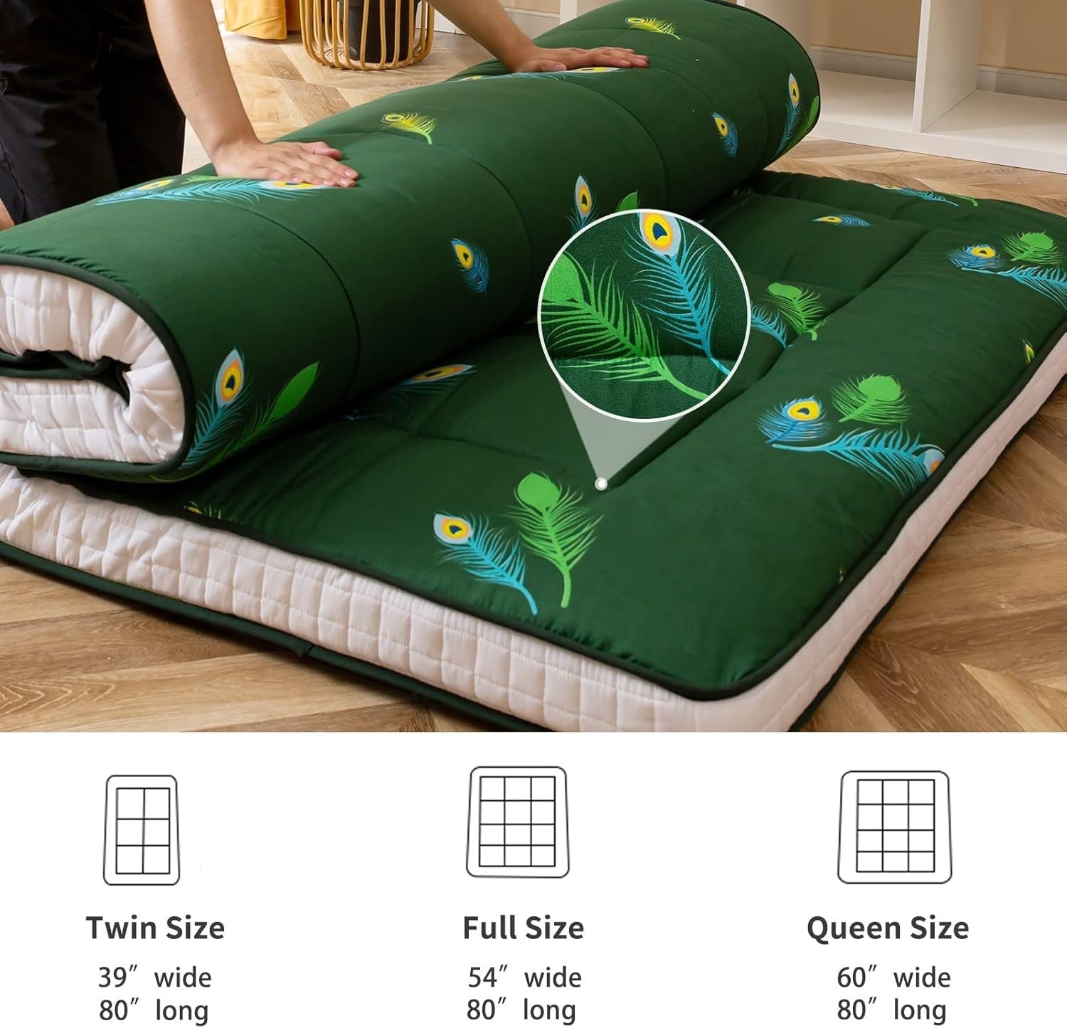 Thick Japanese Futon Mattress Floor Bed, Folding Sleeping Pad, Guest Lounger