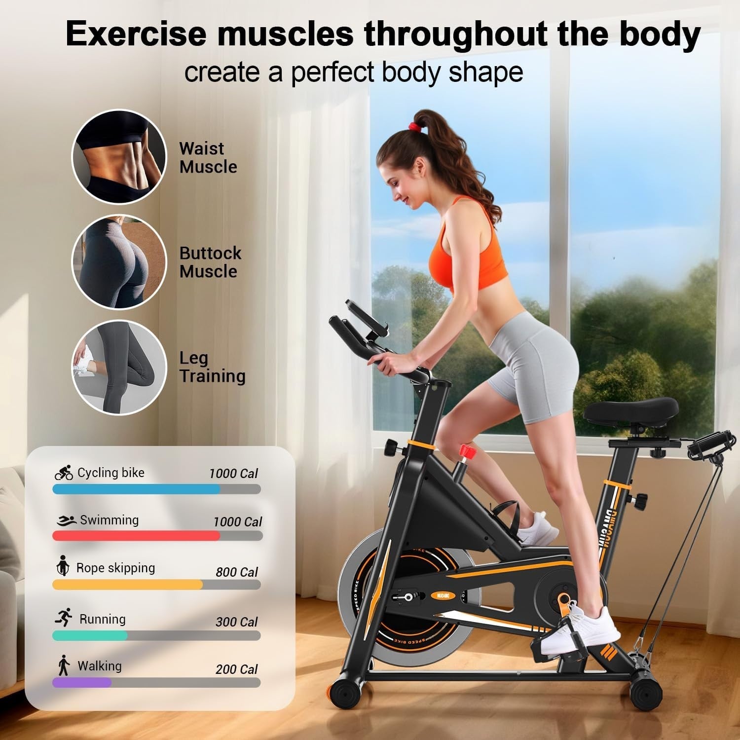 Silent Magnetic Exercise Bike w/ LCD, Tablet Holder, Bands, Rack & 360lb Cap