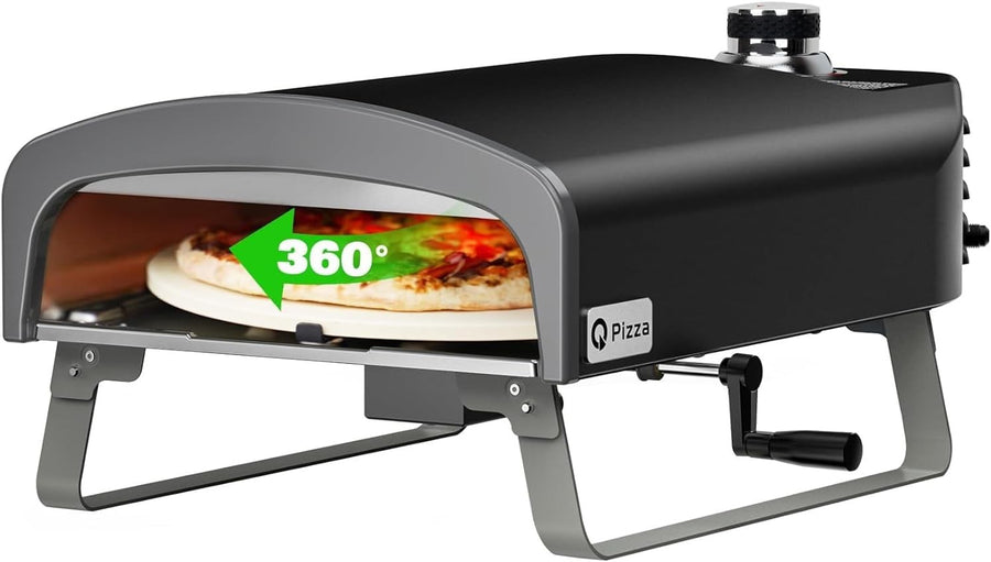 Outdoor Gas Pizza Oven 13" with Rotating Stone | Portable Propane BBQ Grill