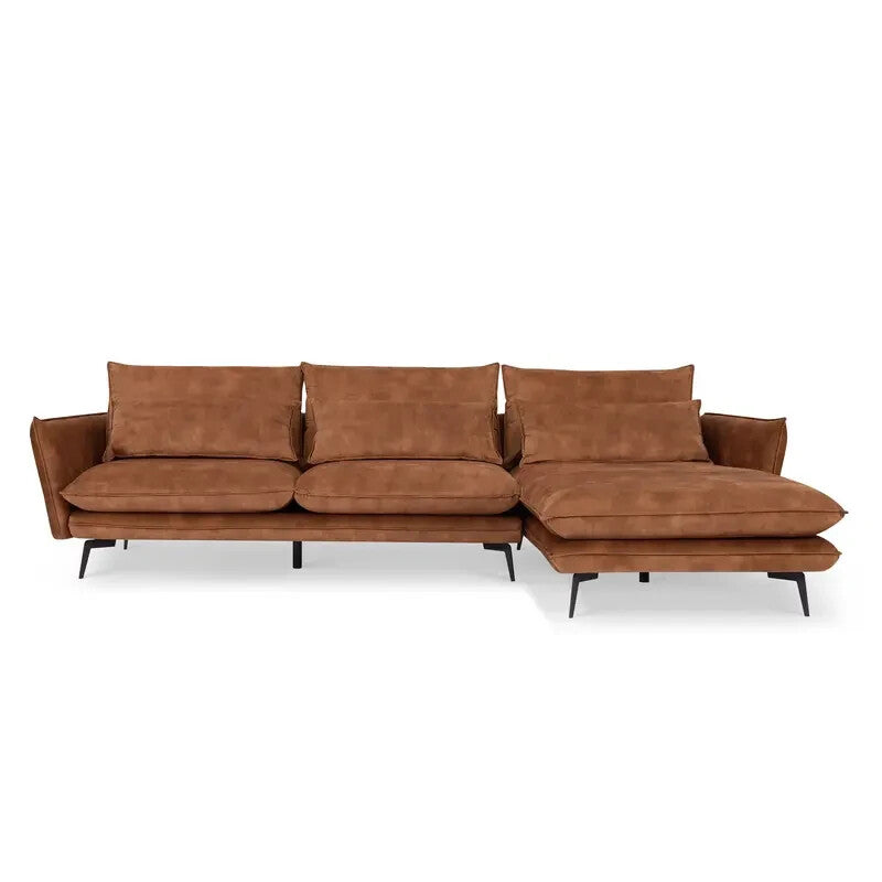 Luxury 3 Seater Corner Sofa w/ Right Chaise Velvet Rust Orange Modern