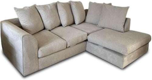 L Shaped Corner Sofa Right Hand – Cream Velvet 4 Seater – Deep Plush Scatter Bac