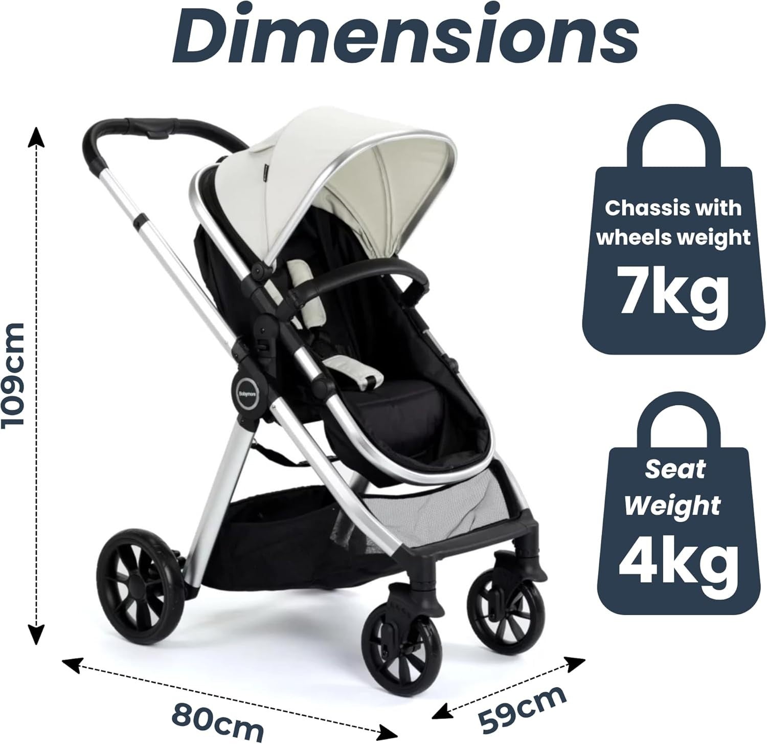 Silver 2 in 1 Baby Pram Pushchair Lightweight Foldable Carrycot