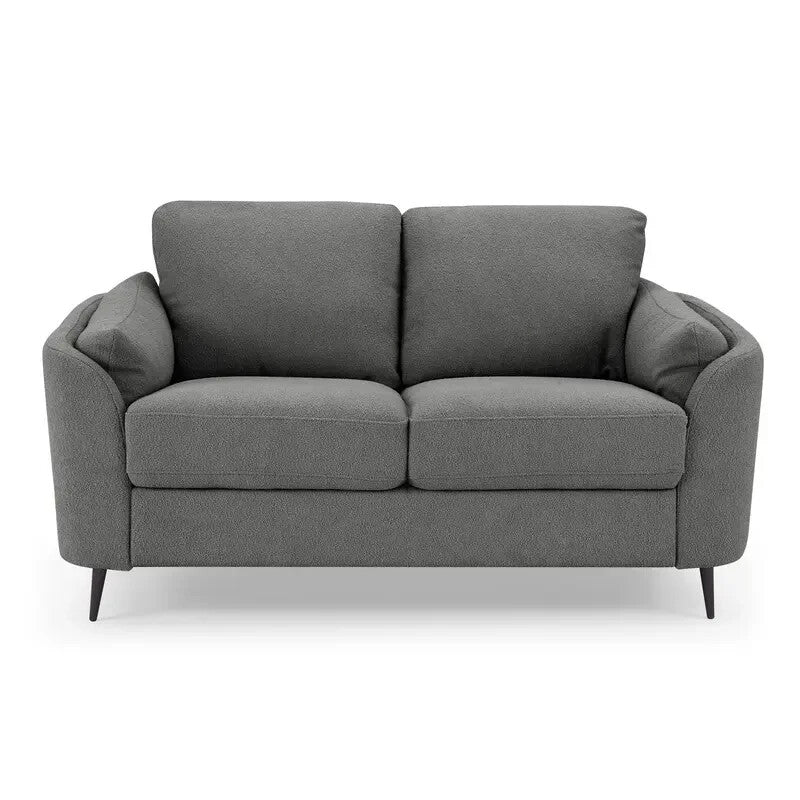 Dark Grey Boucle 2 Seater Sofa Curved Arm Metal Leg Compact Modern Couch