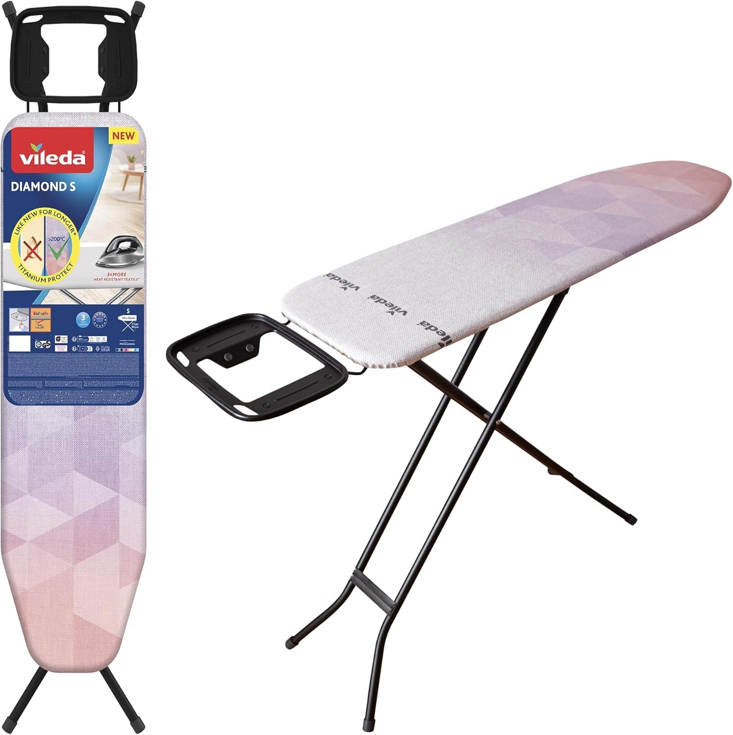 Compact Ironing Board Height Adjustable Foldable Lightweight 114x33cm