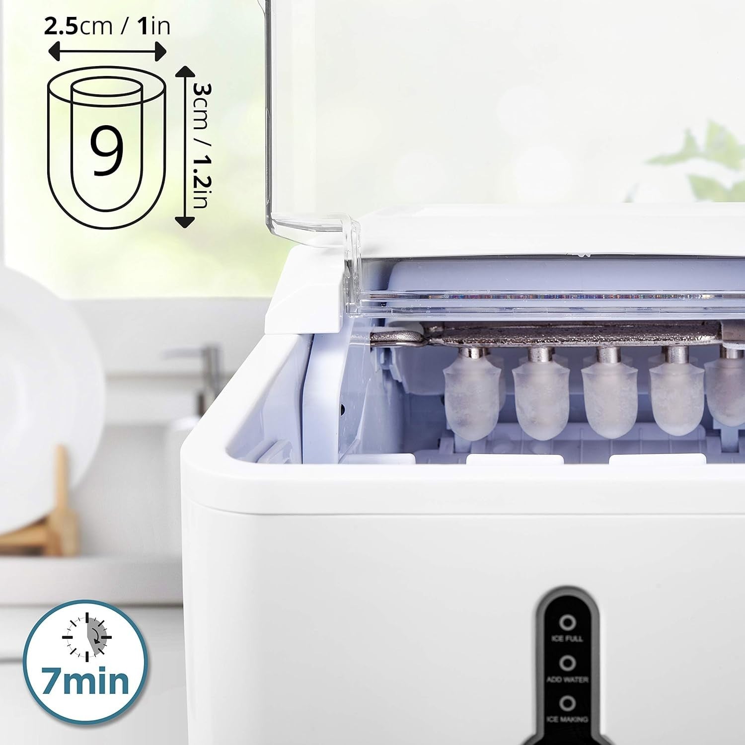 Portable Countertop Ice Maker | Fast 7-Min Cubes | 12kg/24h | Self Cleaning