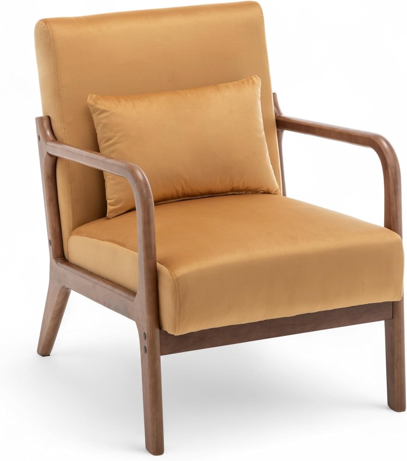 Gold Velvet Accent Chair w/ Lumbar Cushion – Small Armchair