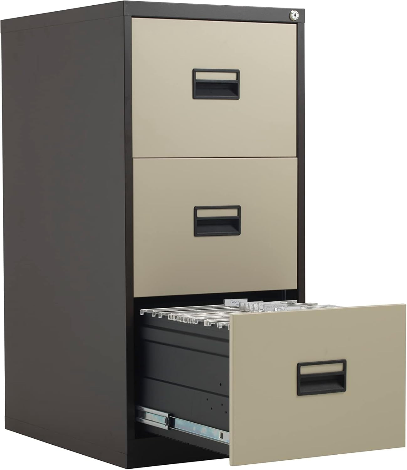 Coffee Cream Steel Filing Cabinet 3 Drawer Lockable Heavy Duty 100cm