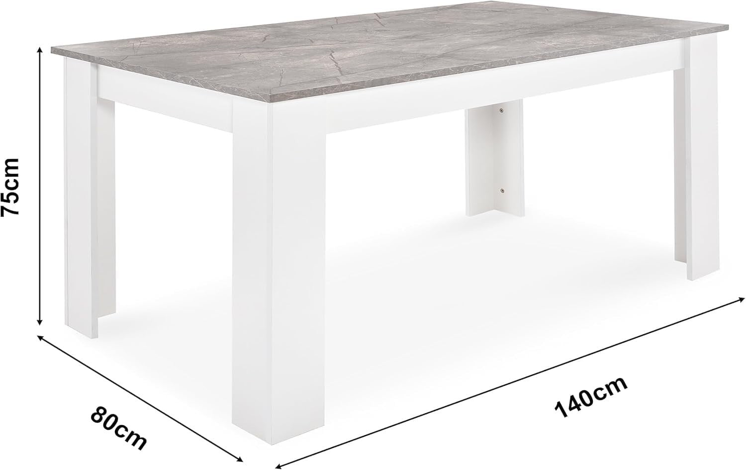Grey Marble Dining Table Set with 6 PU Leather Chairs, Modern Kitchen