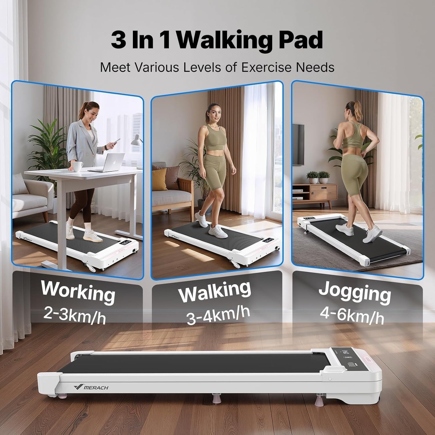 Under Desk Treadmill Walking Pad 5%, Incline Quiet App Remote Home Office