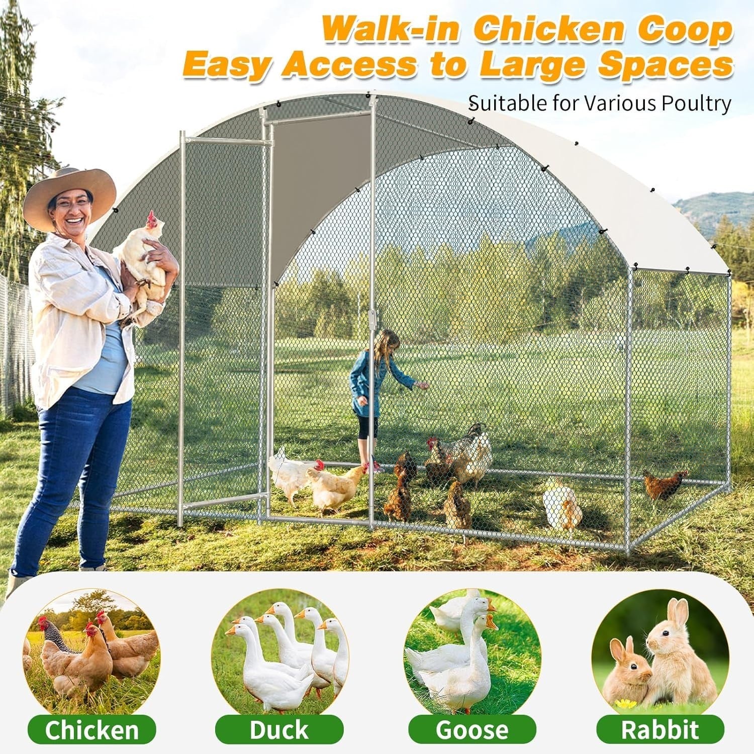 Walk In Chicken Run 2x3x2m Galvanised Metal Cage Cover Door