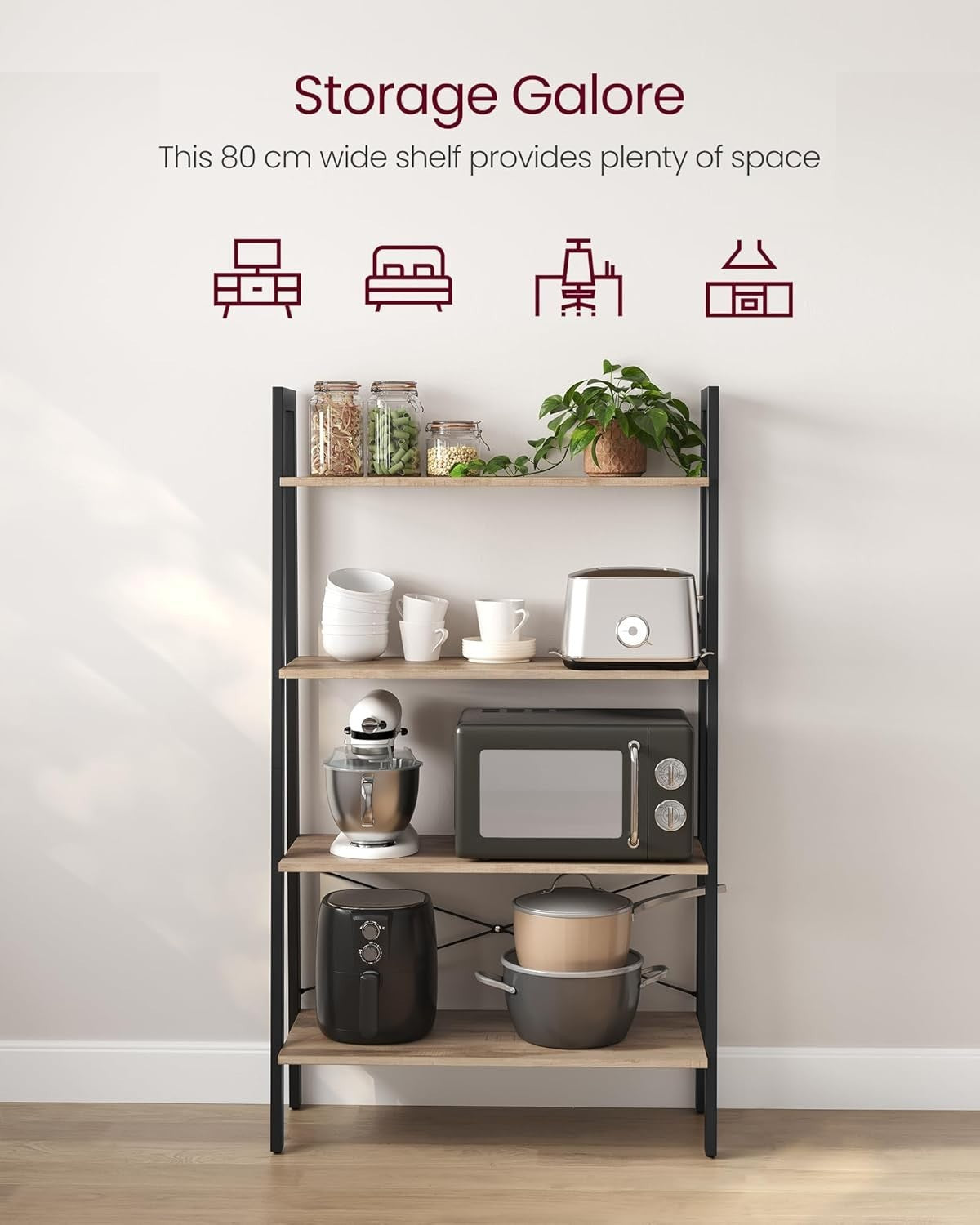 4-Tier Industrial Ladder Shelf Bookcase Storage Rack Camel Brown 138cm