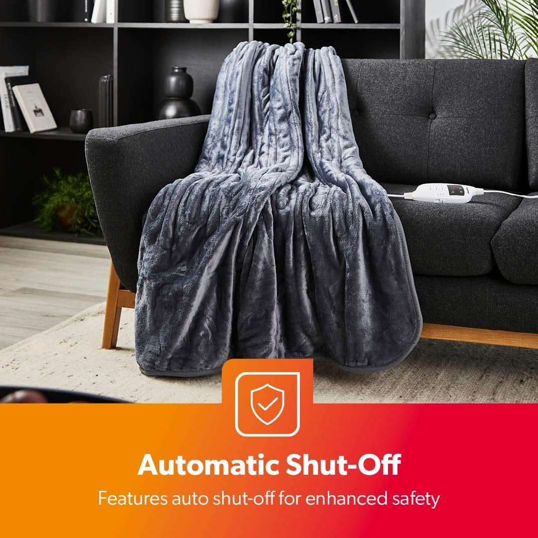 Electric Heated Throw Blanket 9 Heat Settings Timer Soft Fleece 130x180cm