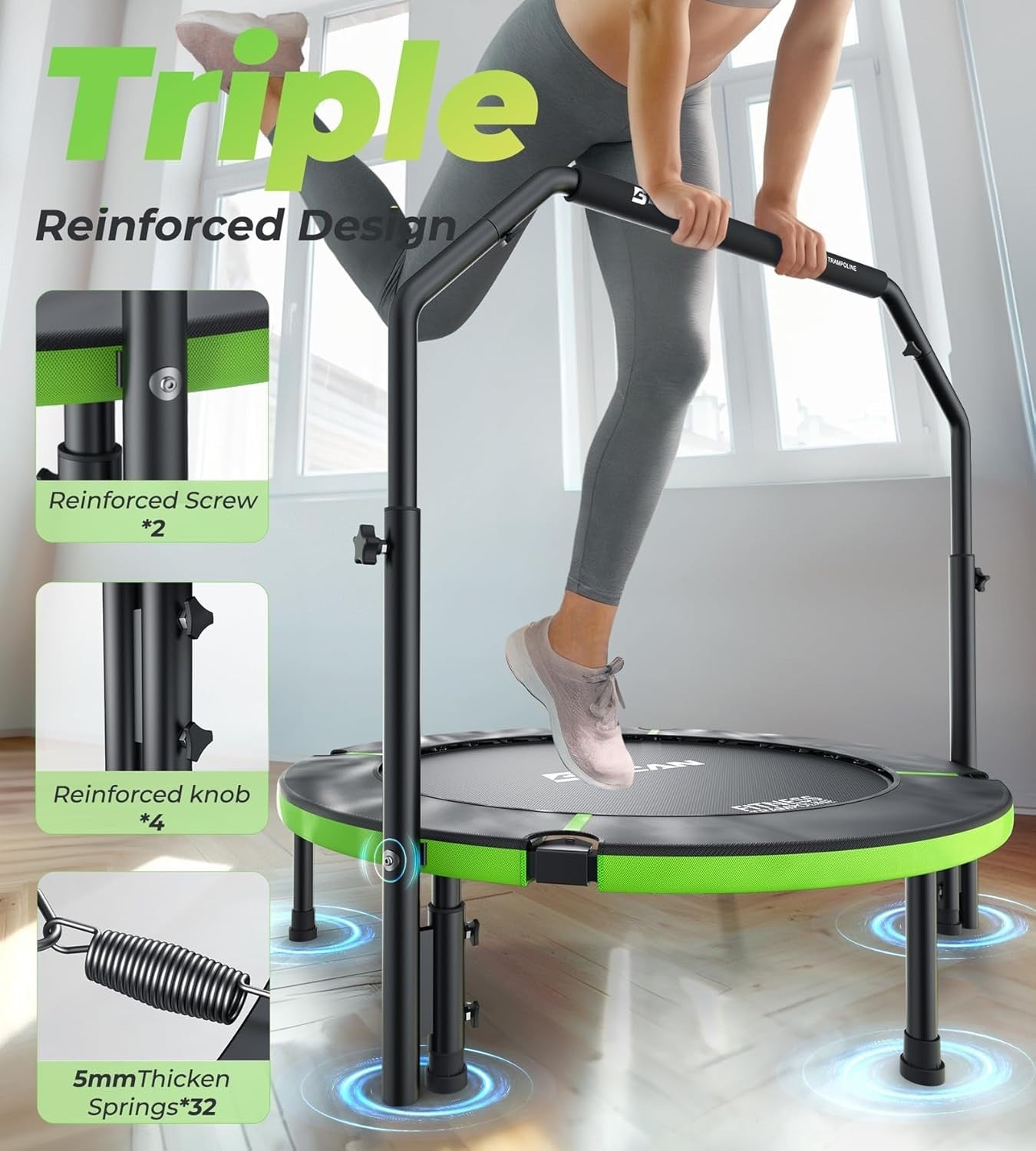 40in Foldable Exercise Rebounder with Adjustable Handle Heavy Duty