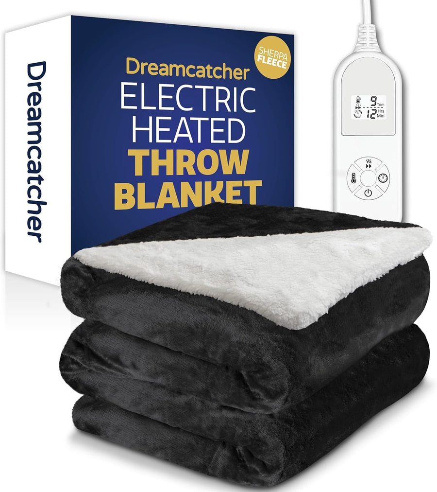 Electric Heated Throw Blanket 160x120cm Sherpa Fleece 9 Heat Timer Washable