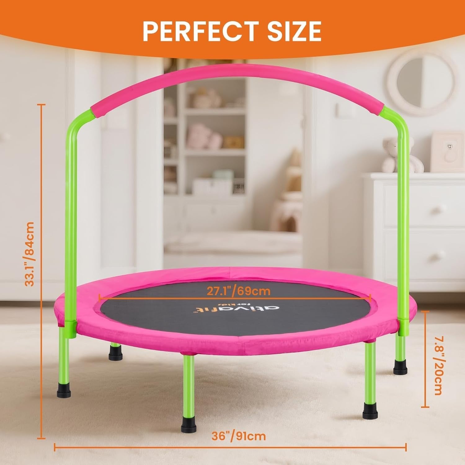 36” Pink Toddler Rebounder Trampoline Foldable Quiet Indoor Outdoor
