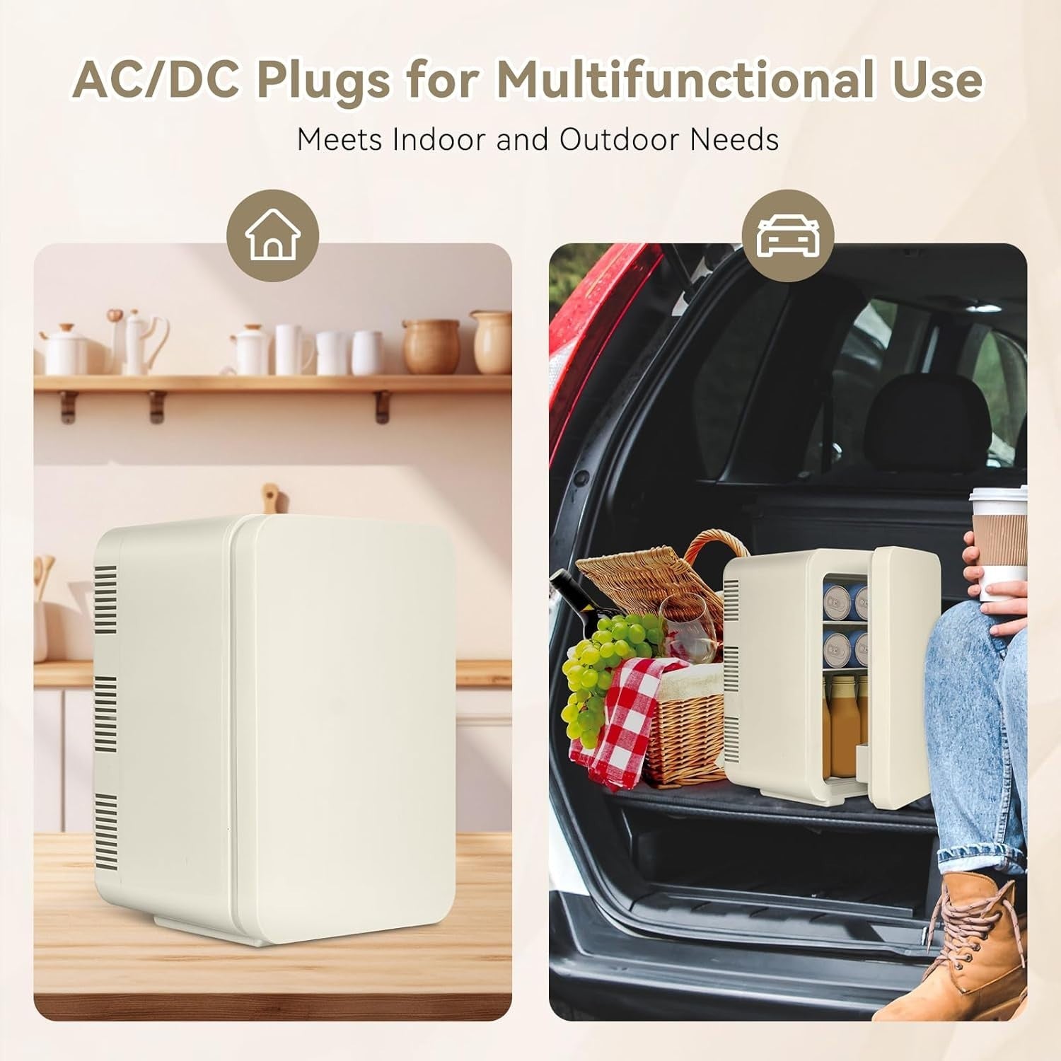 10L Mini Fridge Portable AC/DC Cooler Warmer Skincare Drinks Beige
