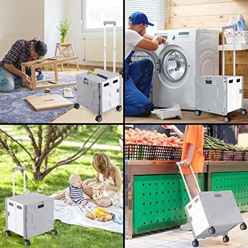 Foldable Grocery Trolley Cart 50Kg Portable Storage Box w/ Lid Grey