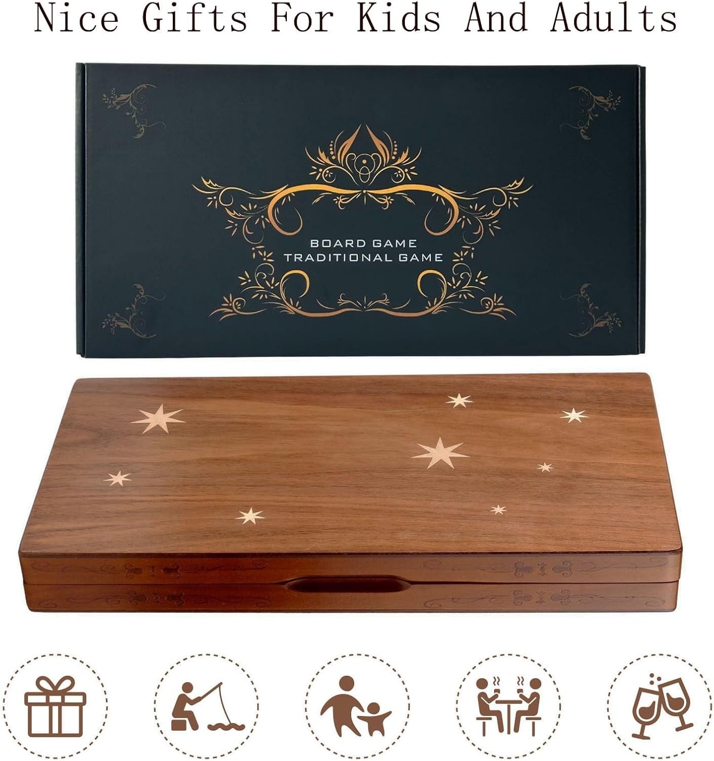 Large Wooden Backgammon Set 15.7” Folding Board Classic Strategy Game