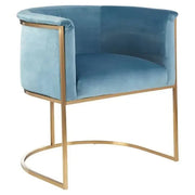Blue Velvet Accent Chair Gold Steel Frame Art Deco Tub Armchair Lounge Seat