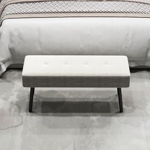 Cream End of Bed Bench with Tufted Corduroy Seat & Steel Legs – Modern