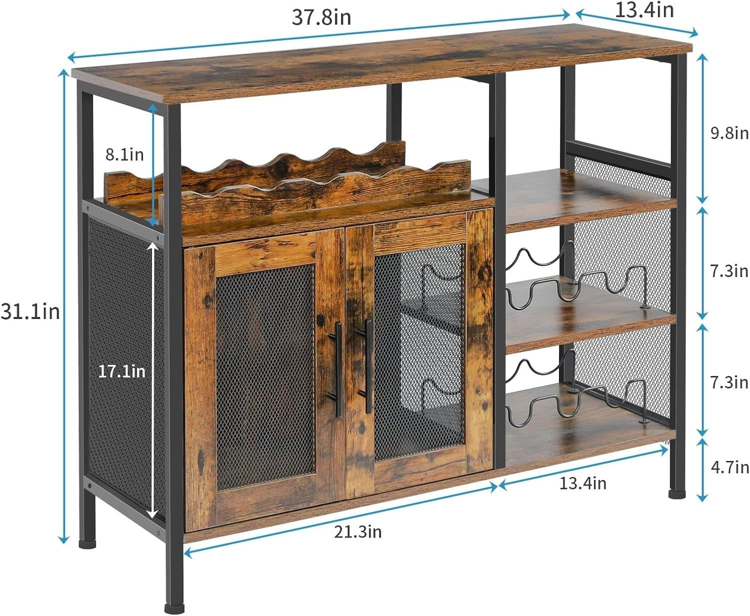 Rustic Wine Bar Cabinet with Glass Holder & Bottle Rack, Sideboard Buffet Unit