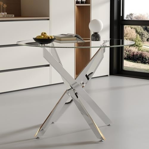 100cm Round Glass Dining Table Chrome Legs Compact Modern Kitchen Table