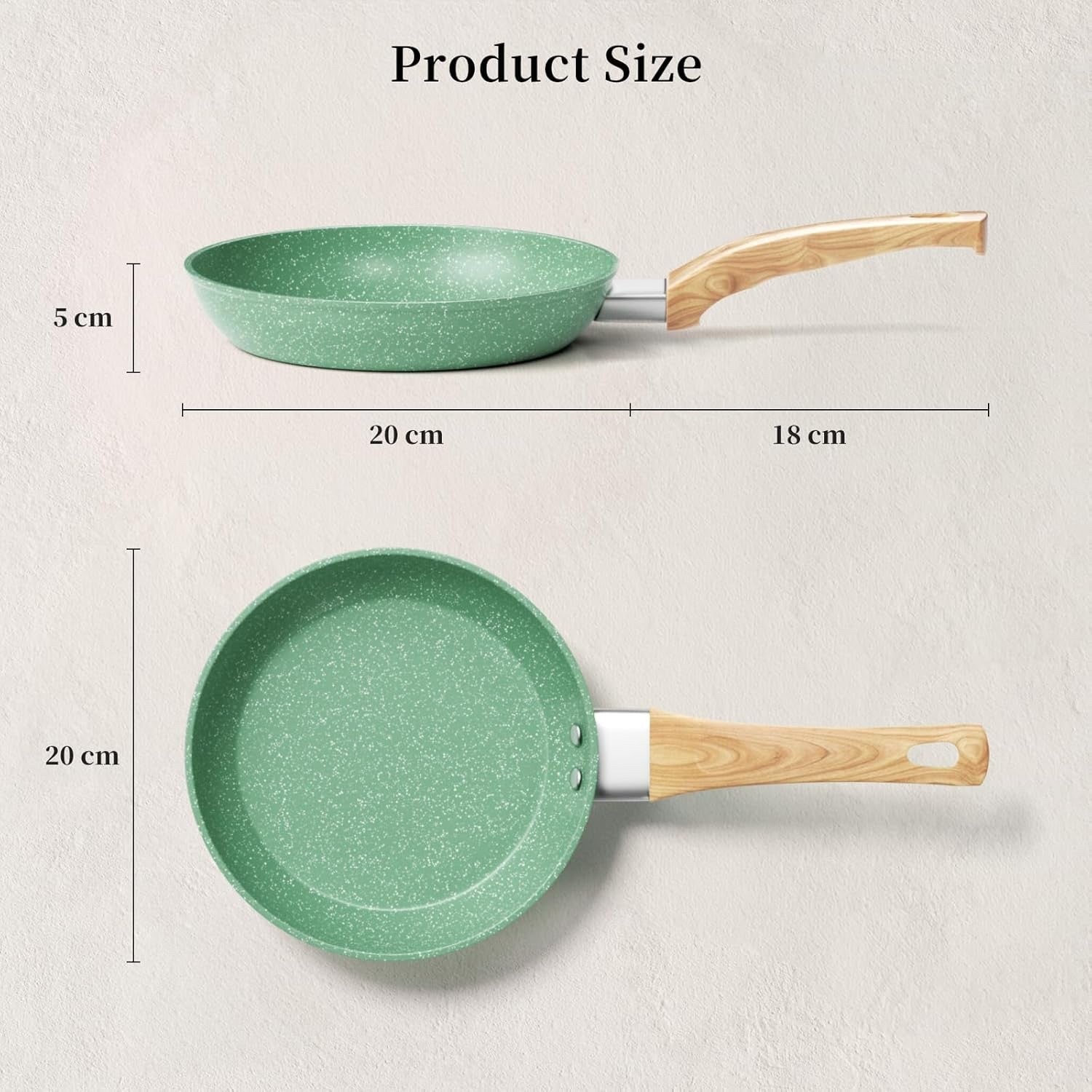 20cm Green Non Stick Frying Pan Induction Ready Granite Coating PFOA-Free