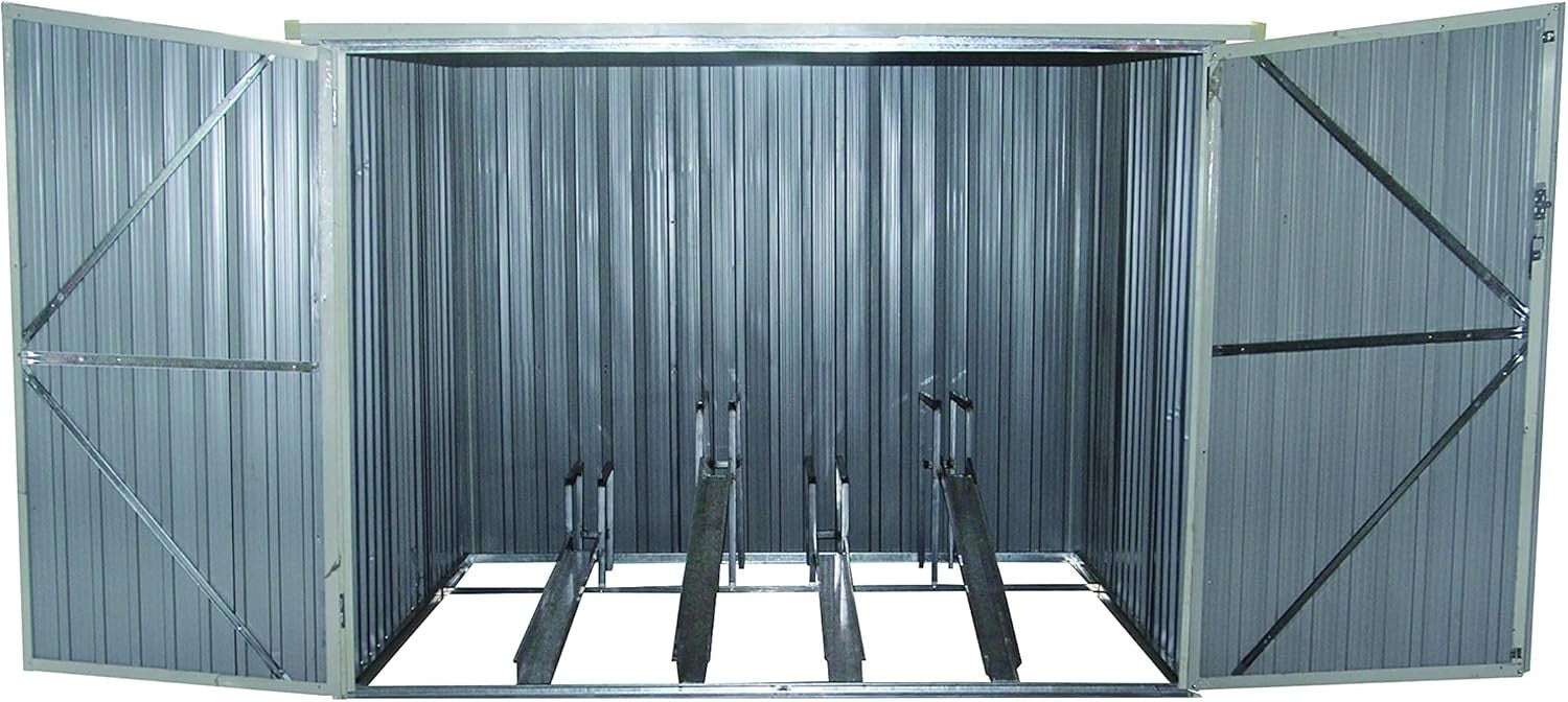 Metal Bike Shed Outdoor Garden Storage with Ramp & Locking Racks 6x7ft Grey