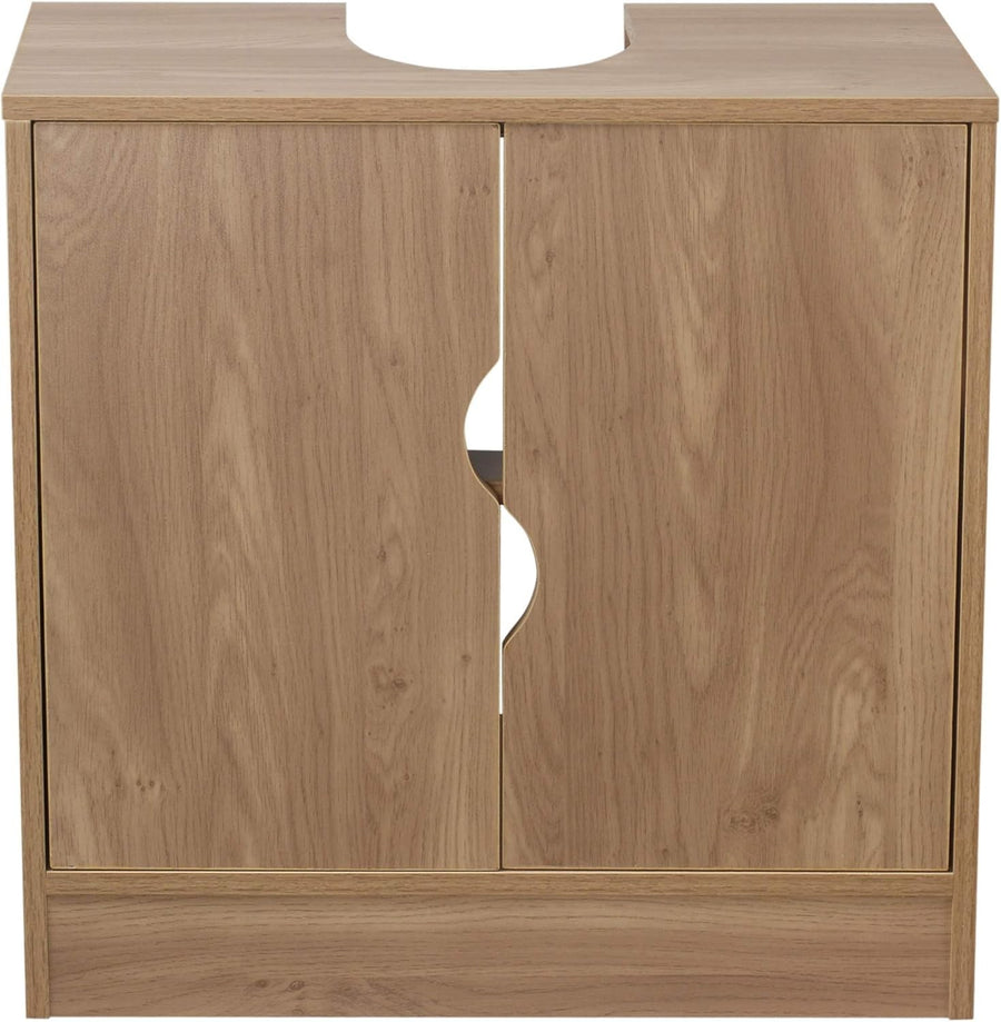 Modern Oak Under Sink Bathroom Cabinet Storage Unit 60cm – 2 Doors, Shelves