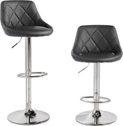 Pair of Adjustable Swivel Bar Stools in Black with Rectangular Design
