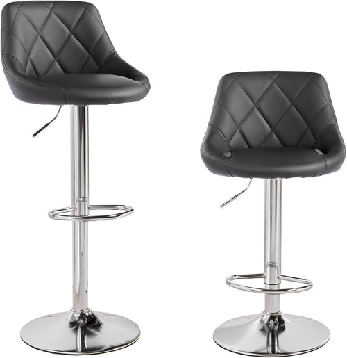 Pair of Adjustable Swivel Bar Stools in Black with Rectangular Design