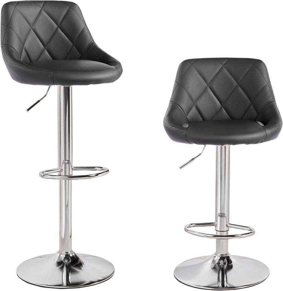 Pair of Adjustable Swivel Bar Stools in Black with Rectangular Design