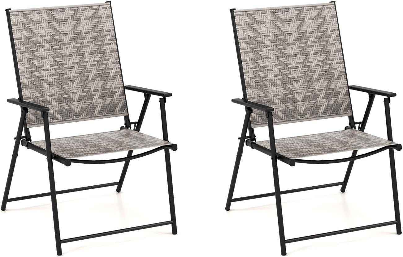 Set of 2 Folding Garden Dining Chairs Rattan Patio Armchairs Outdoor