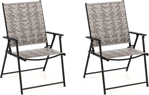 Set of 2 Folding Garden Dining Chairs Rattan Patio Armchairs Outdoor