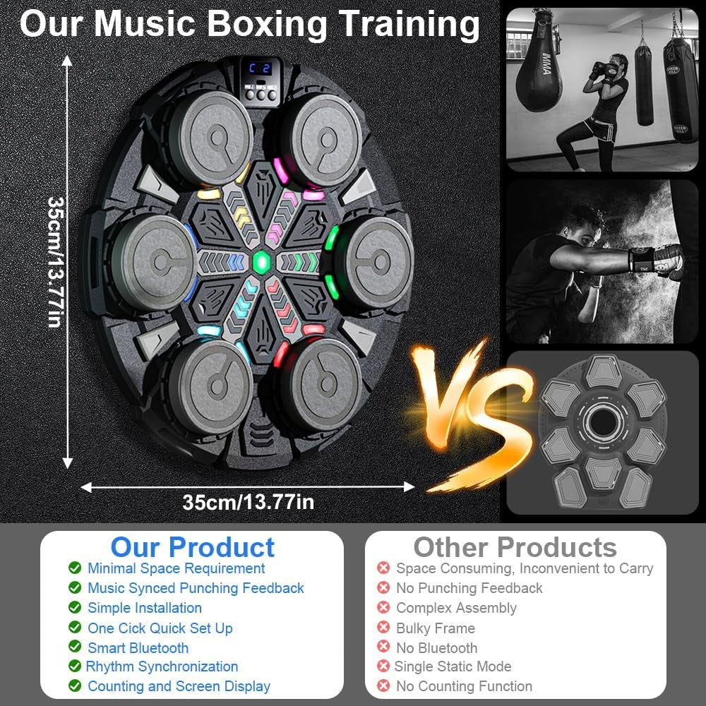 Music Boxing Machine LED Punch Trainer Wall Mounted Bluetooth Gloves