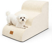 Dog Steps for Bed 3-Step Non-Slip Pet Stairs Ladder Foam Ramp with Plush Cover