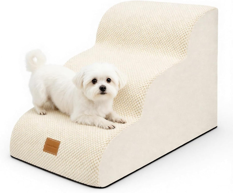 Dog Steps for Bed 3-Step Non-Slip Pet Stairs Ladder Foam Ramp with Plush Cover