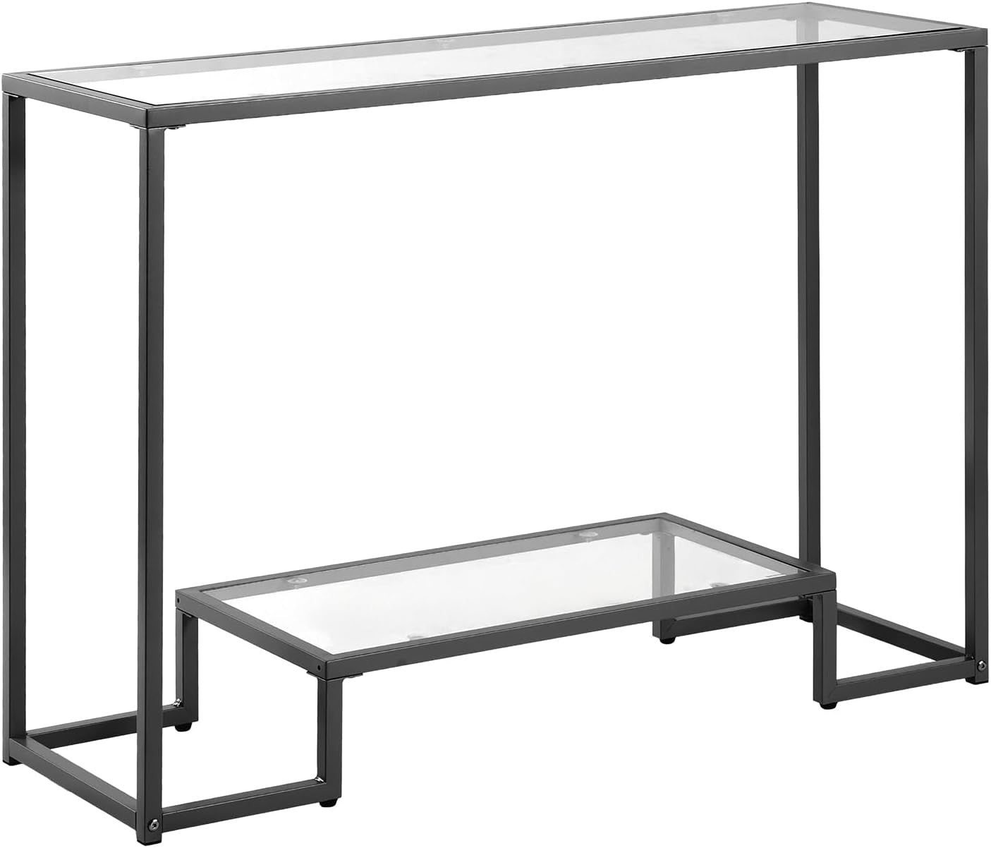 Modern Tempered Glass Console Table with 2-Tier Storage & Anti-Tip