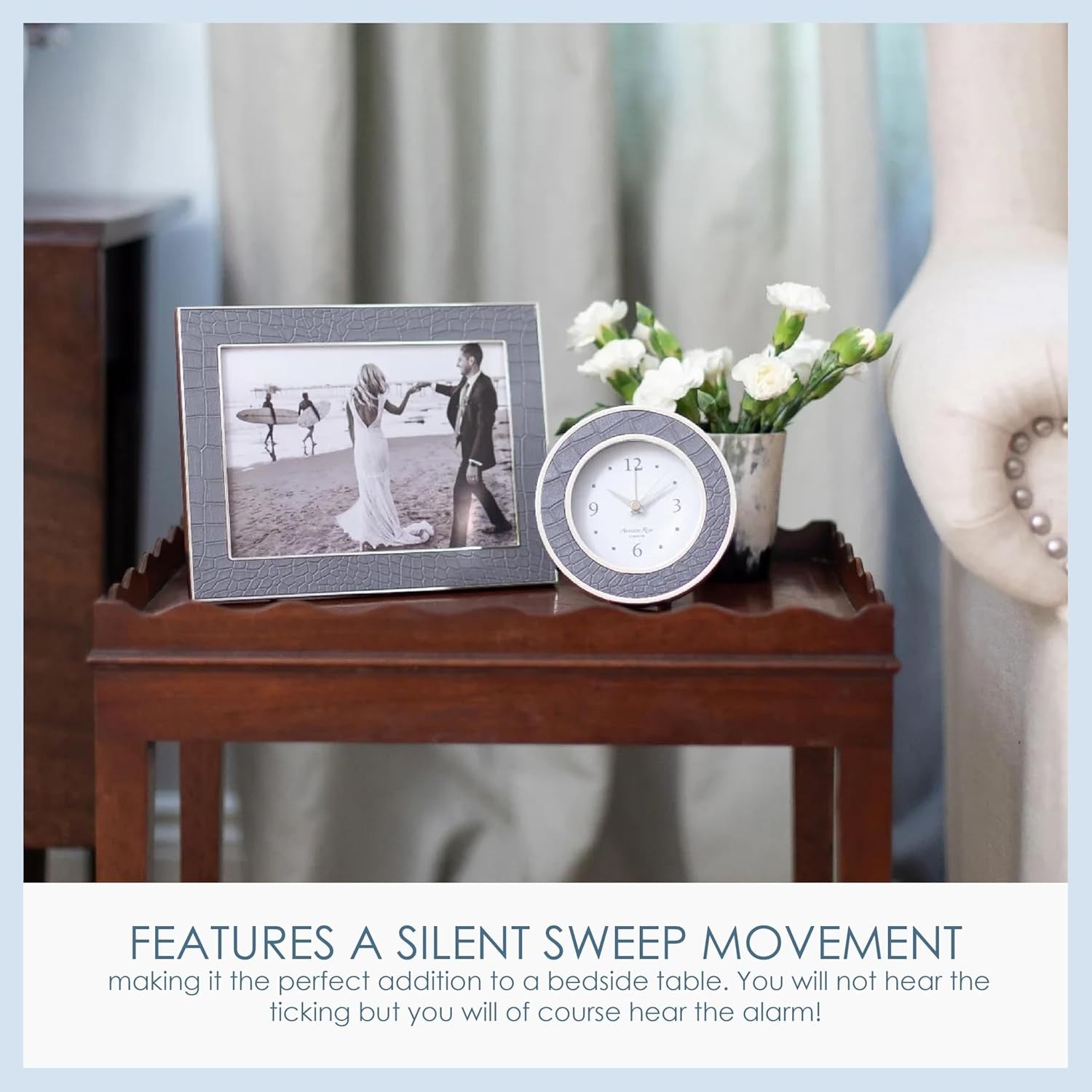 Silent Sweep Alarm Clock Battery Powered Compact Luxury Bedside Decor