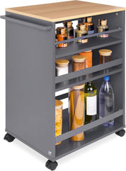 Kitchen Cart Trolley on Wheels 3 Tier Adjustable Shelves Wooden Worktop