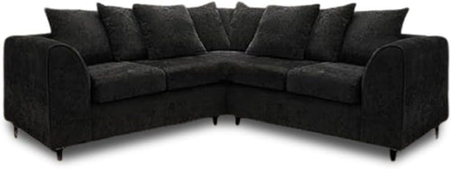 Black 2C2 Corner Sofa 5 Seater – L Shape Fabric Suite with Scatter Cushions