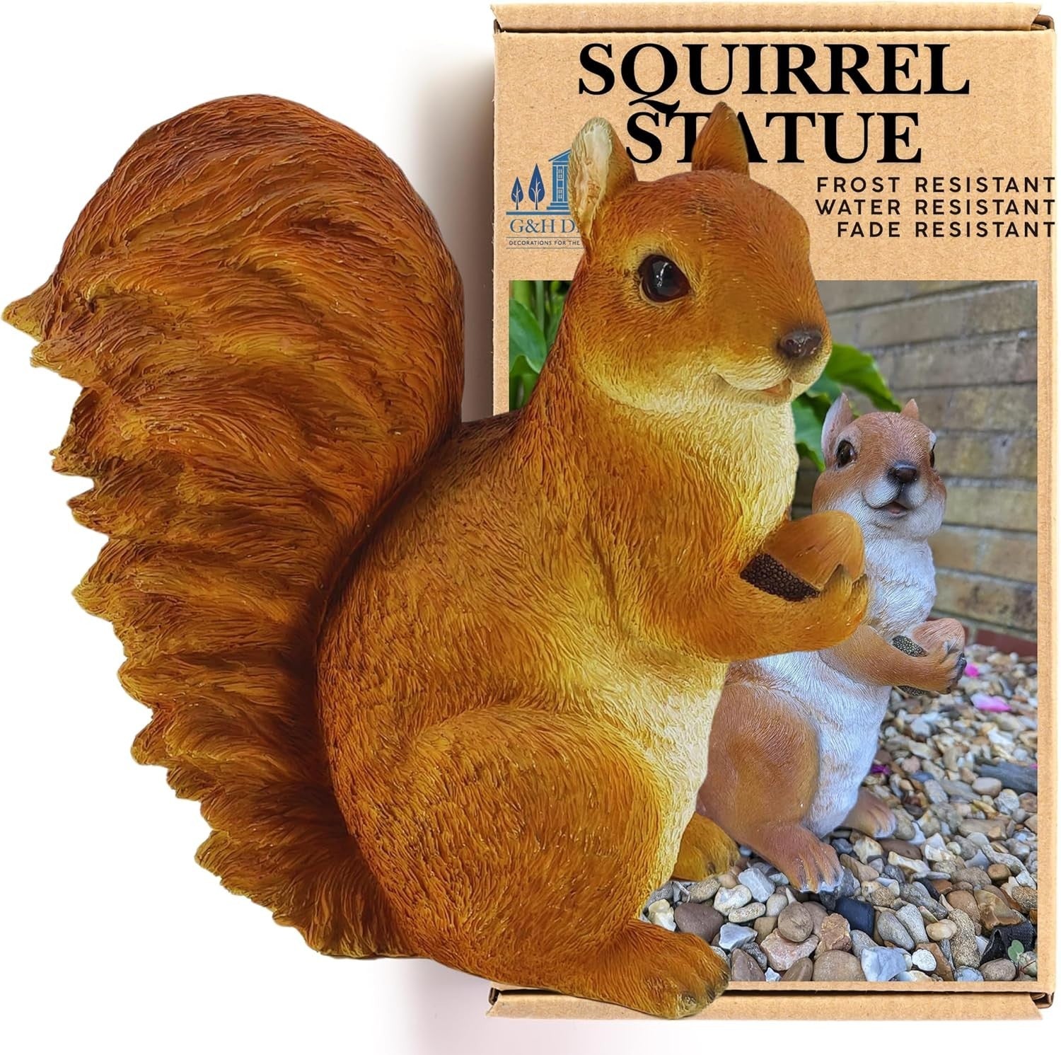 Realistic Squirrel Garden Ornament 27cm • Weatherproof Resin • Decor