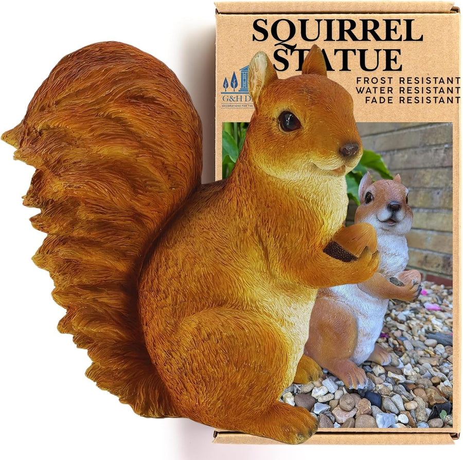 Realistic Squirrel Garden Ornament 27cm • Weatherproof Resin • Decor
