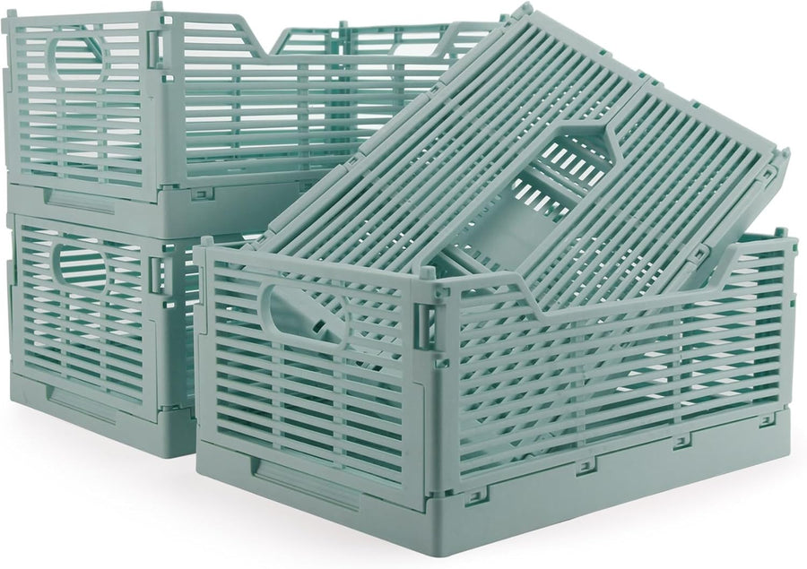Collapsible Plastic Storage Crates 40x30x15cm – Foldable Stackable Bins for Home