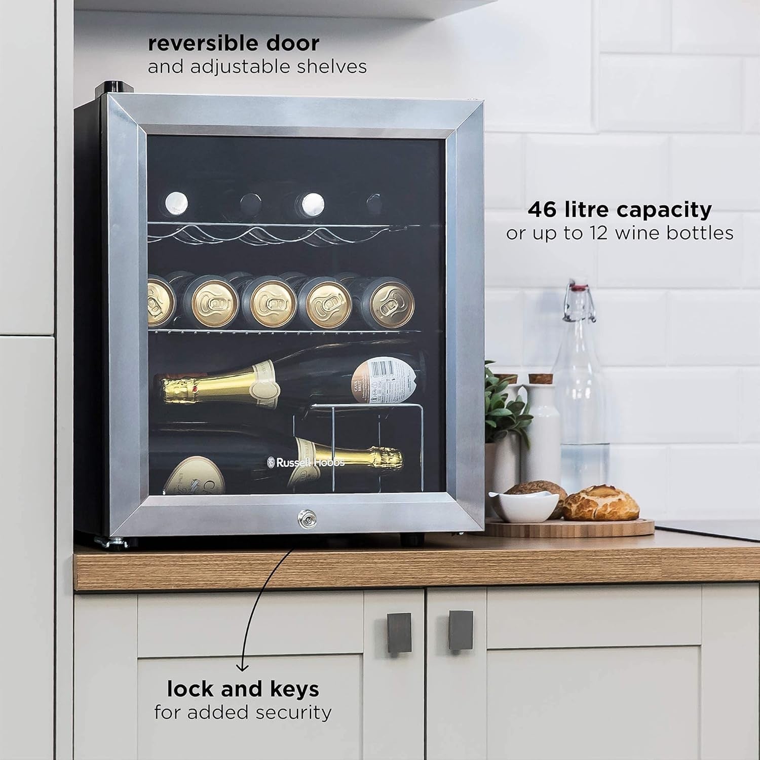 Mini Wine Fridge 12 Bottle Lockable Glass Door Countertop Beer Drinks Cooler