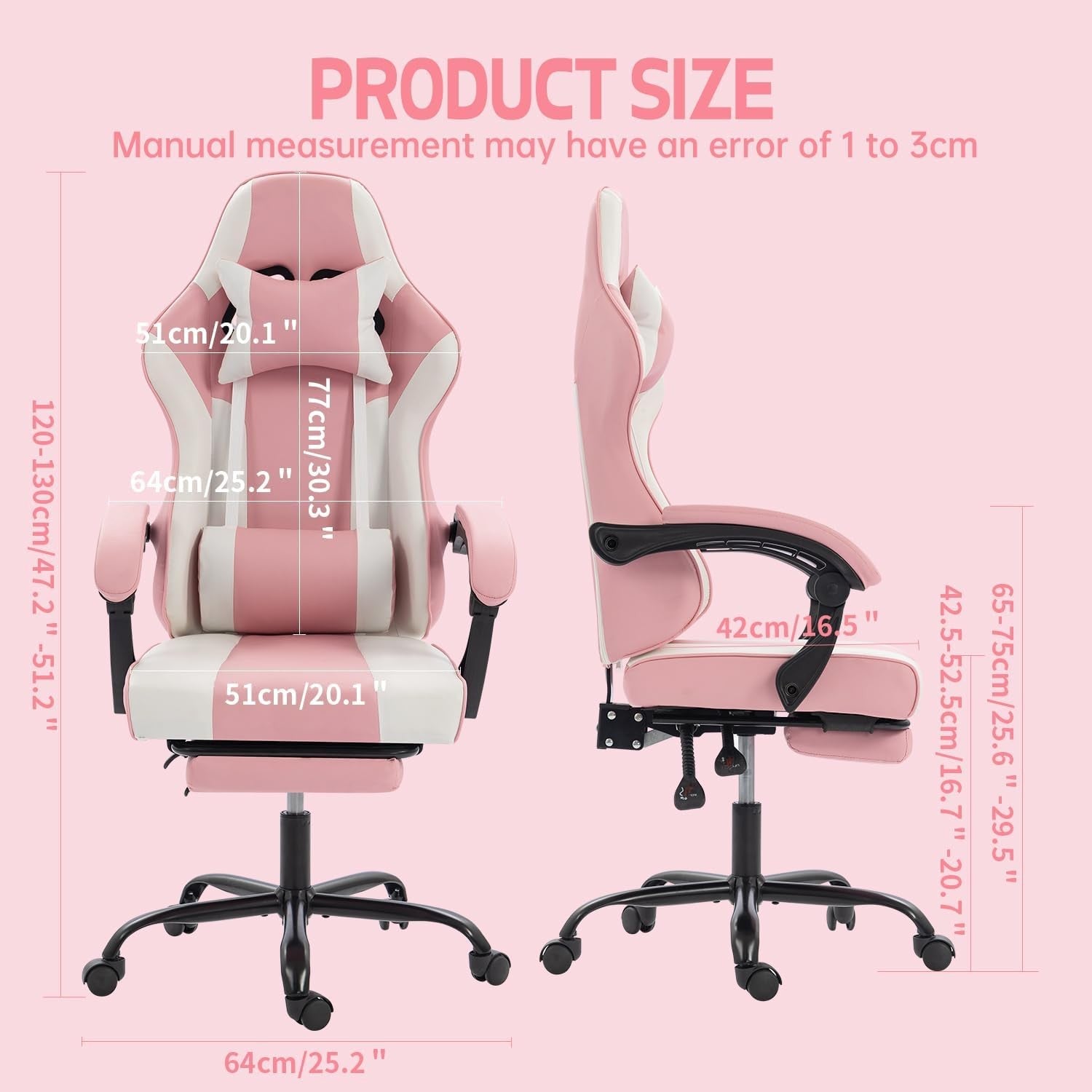 Pink Gaming Chair Recliner with Footrest High Back Swivel Desk Seat