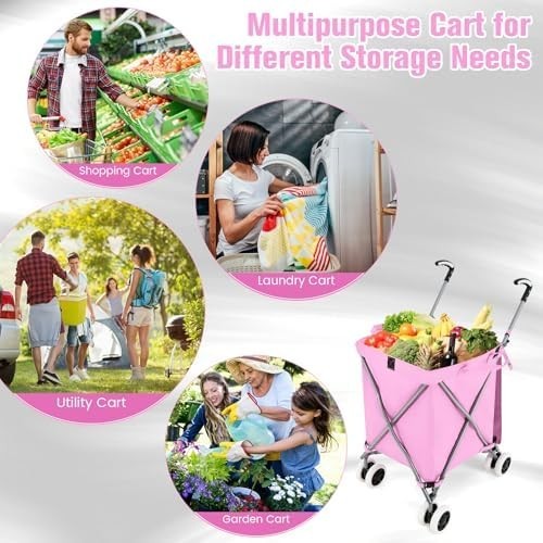 90L Folding Shopping Trolley 8 Wheels Large Waterproof Cart Portable Grocery