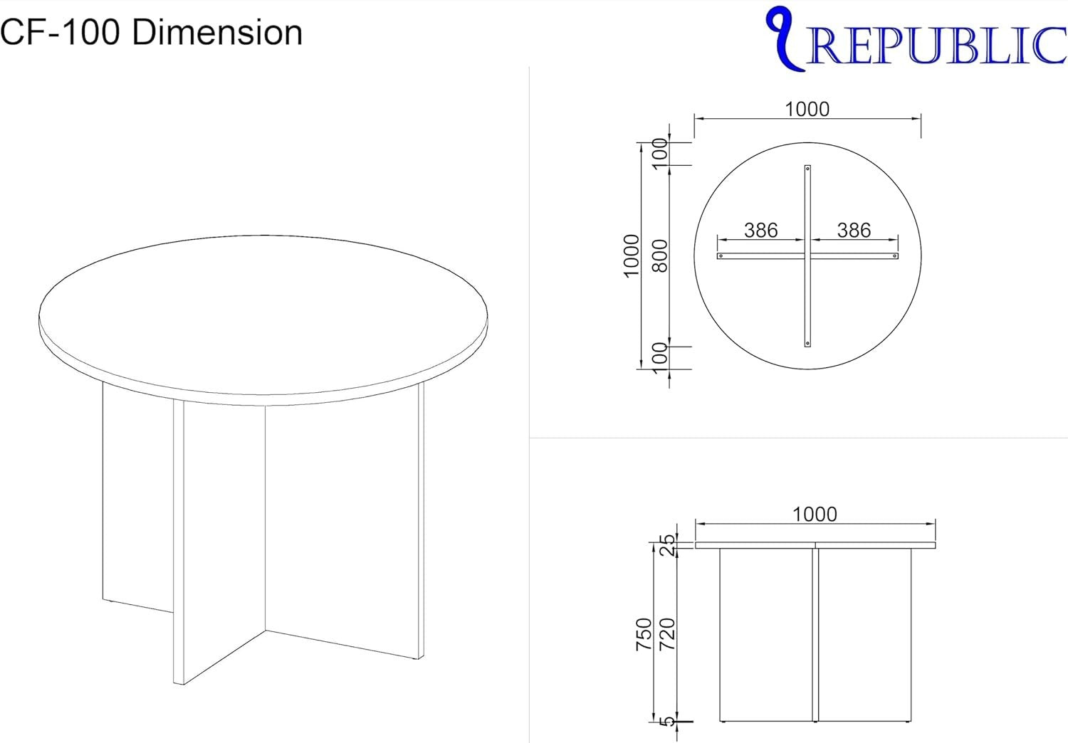 Grey Oak Round Meeting Table 100cm Modern Office Desk Compact Workspace
