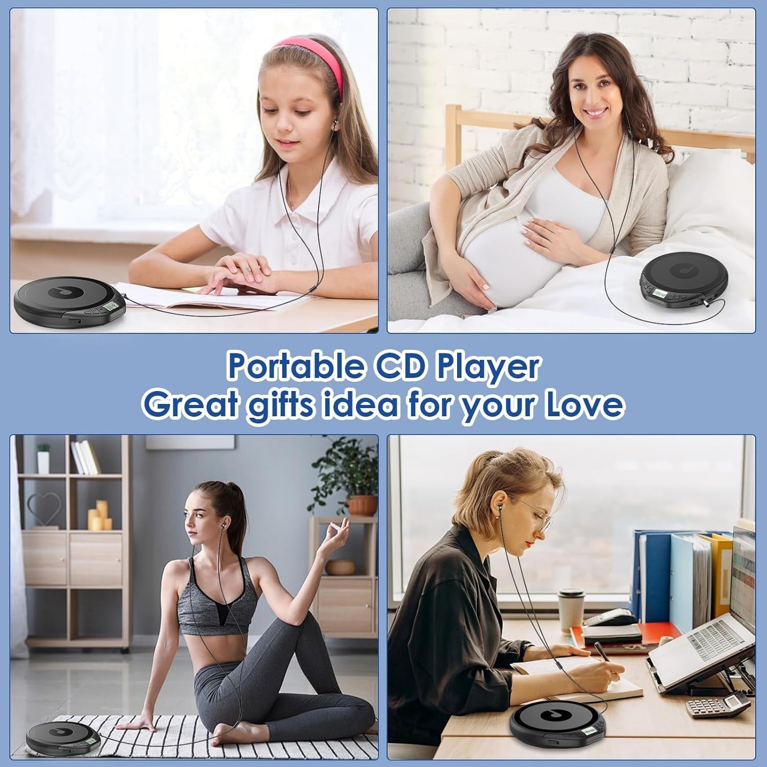 Portable CD Player Anti-Skip Shockproof LCD AUX Car Use w/ Earphones
